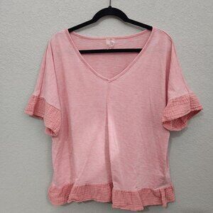 Silverwear  V-Neck Top Womens Large Pink Ruffle Boho Cottagecore